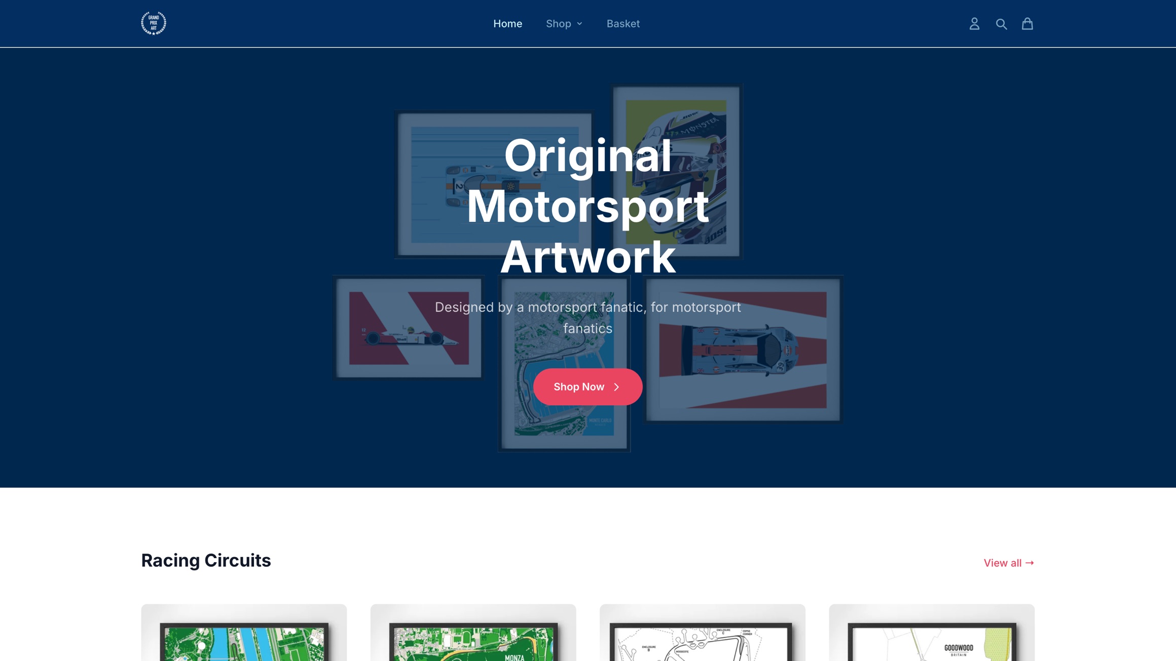 grandprixart.co.uk, an original motorsport artwork shop running on Taberno